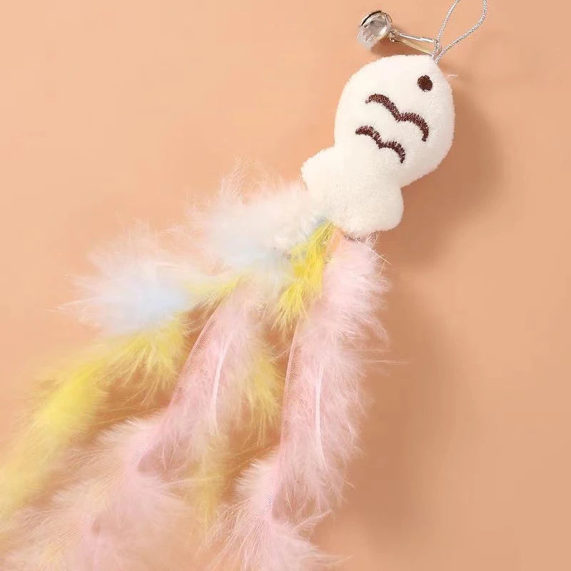 Chinchilla cat funny cat stick steel wire long pole feather cute cat toy kitten fishing rotating self-pleasure relief pet toy