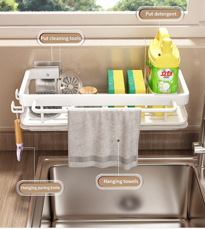 Kitchen Hanging Storage Rack Shelf Towel Sponge Drain Organizer Alumimum Sink Drain Rack Basket Bathroom Shampoo Towel Holder