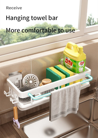 Kitchen Hanging Storage Rack Shelf Towel Sponge Drain Organizer Alumimum Sink Drain Rack Basket Bathroom Shampoo Towel Holder