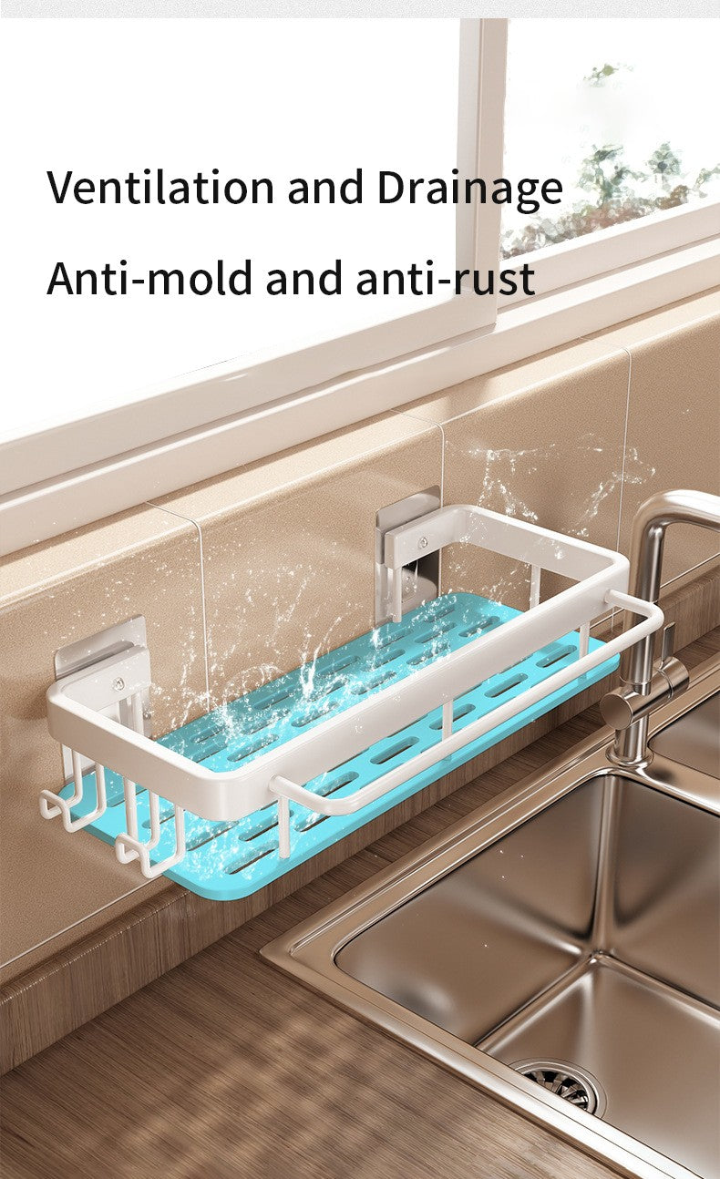 Kitchen Hanging Storage Rack Shelf Towel Sponge Drain Organizer Alumimum Sink Drain Rack Basket Bathroom Shampoo Towel Holder