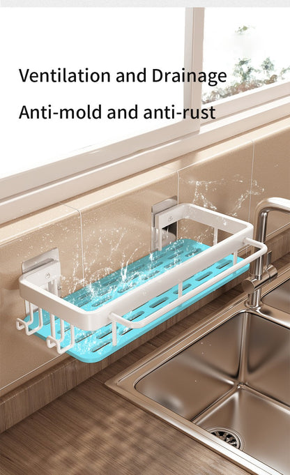 Kitchen Hanging Storage Rack Shelf Towel Sponge Drain Organizer Alumimum Sink Drain Rack Basket Bathroom Shampoo Towel Holder
