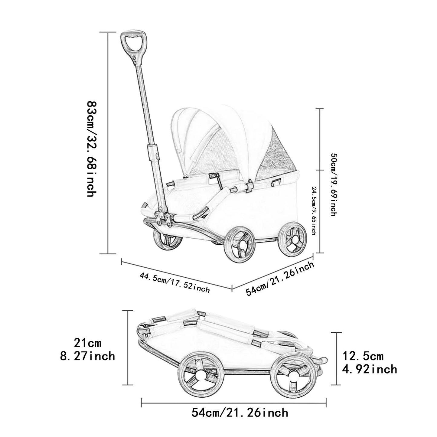 Pet Stroller Portable Dog Pram 4 Wheels Pet Travel Carrier Stroller with Sun Cover Breathable for Small Medium Pet Cats Dogs