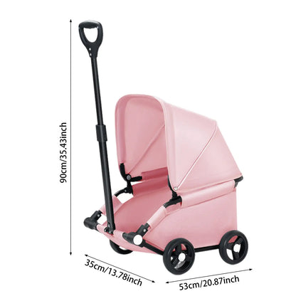 Pet Stroller Portable Dog Pram 4 Wheels Pet Travel Carrier Stroller with Sun Cover Breathable for Small Medium Pet Cats Dogs