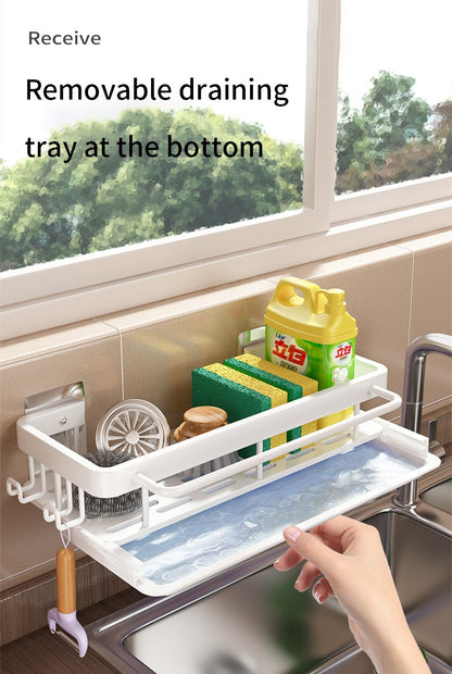 Kitchen Hanging Storage Rack Shelf Towel Sponge Drain Organizer Alumimum Sink Drain Rack Basket Bathroom Shampoo Towel Holder