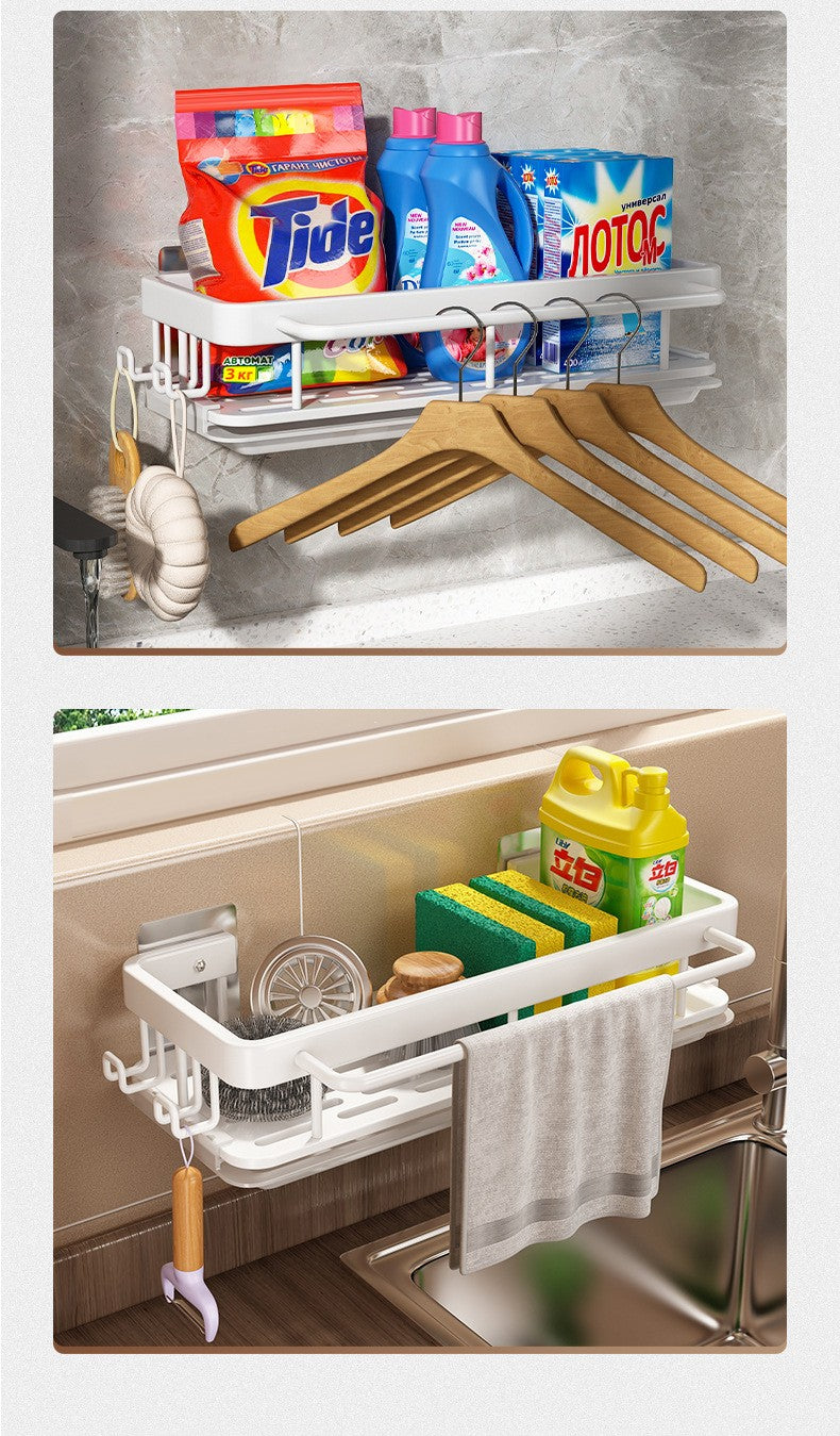 Kitchen Hanging Storage Rack Shelf Towel Sponge Drain Organizer Alumimum Sink Drain Rack Basket Bathroom Shampoo Towel Holder