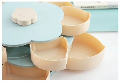 Funny Double Deck Rotary Storage Box Flower Design Wedding Snack Candy Box Jewelry Organizer Cosmetic Dry Fruit Storage Bin