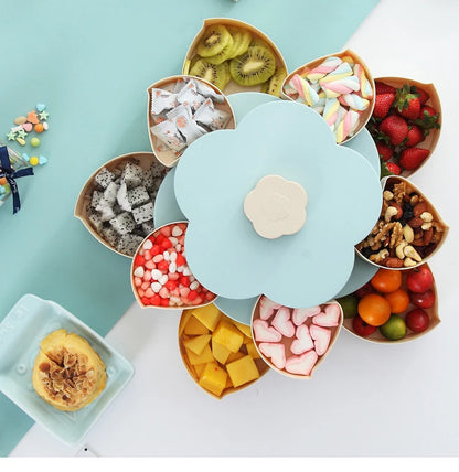 Funny Double Deck Rotary Storage Box Flower Design Wedding Snack Candy Box Jewelry Organizer Cosmetic Dry Fruit Storage Bin