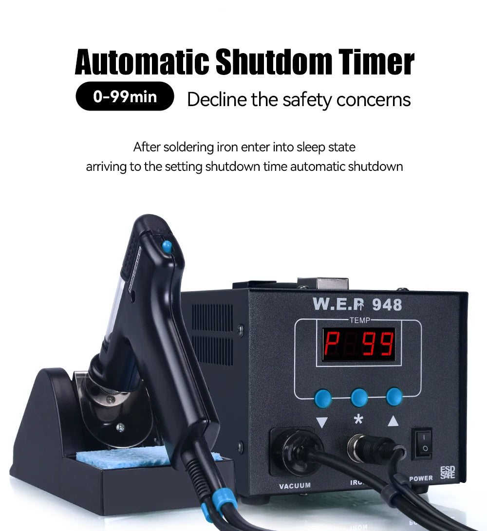 WEP 948 Suction Tin Gun Desoldering Station 90W with Auto Shutoff, Variable Precise Temperature ºC/°F display, Sleep