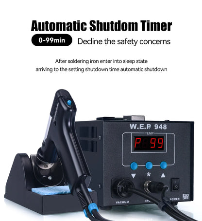 WEP 948 Suction Tin Gun Desoldering Station 90W with Auto Shutoff, Variable Precise Temperature ºC/°F display, Sleep