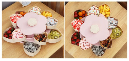 Funny Double Deck Rotary Storage Box Flower Design Wedding Snack Candy Box Jewelry Organizer Cosmetic Dry Fruit Storage Bin