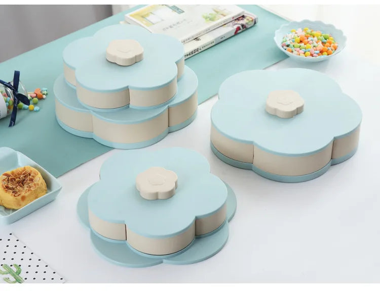 Funny Double Deck Rotary Storage Box Flower Design Wedding Snack Candy Box Jewelry Organizer Cosmetic Dry Fruit Storage Bin
