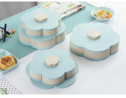 Funny Double Deck Rotary Storage Box Flower Design Wedding Snack Candy Box Jewelry Organizer Cosmetic Dry Fruit Storage Bin