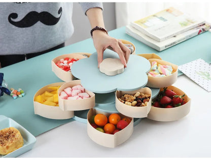 Funny Double Deck Rotary Storage Box Flower Design Wedding Snack Candy Box Jewelry Organizer Cosmetic Dry Fruit Storage Bin