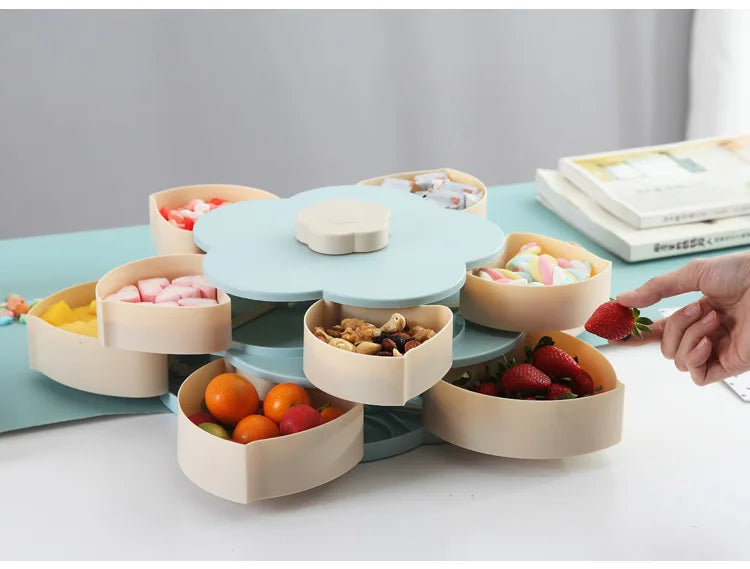 Funny Double Deck Rotary Storage Box Flower Design Wedding Snack Candy Box Jewelry Organizer Cosmetic Dry Fruit Storage Bin