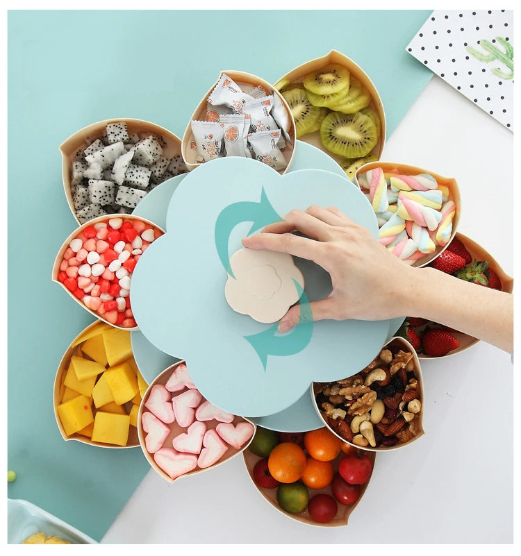 Funny Double Deck Rotary Storage Box Flower Design Wedding Snack Candy Box Jewelry Organizer Cosmetic Dry Fruit Storage Bin