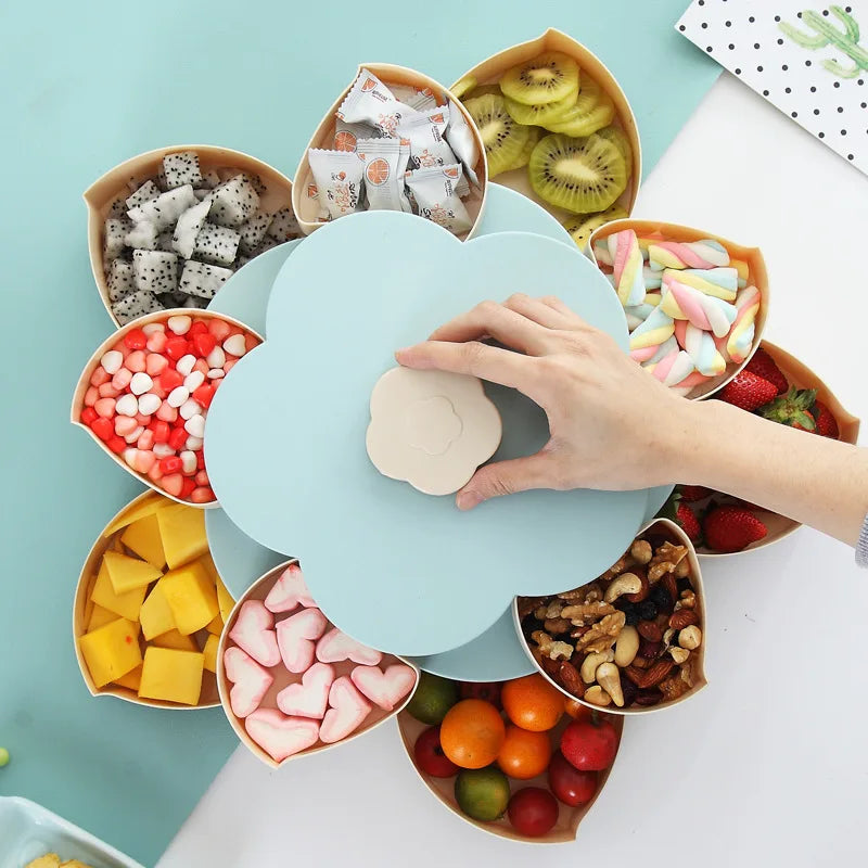 Funny Double Deck Rotary Storage Box Flower Design Wedding Snack Candy Box Jewelry Organizer Cosmetic Dry Fruit Storage Bin