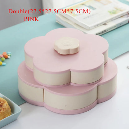 Funny Double Deck Rotary Storage Box Flower Design Wedding Snack Candy Box Jewelry Organizer Cosmetic Dry Fruit Storage Bin