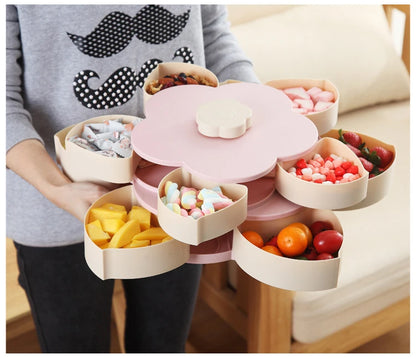 Funny Double Deck Rotary Storage Box Flower Design Wedding Snack Candy Box Jewelry Organizer Cosmetic Dry Fruit Storage Bin
