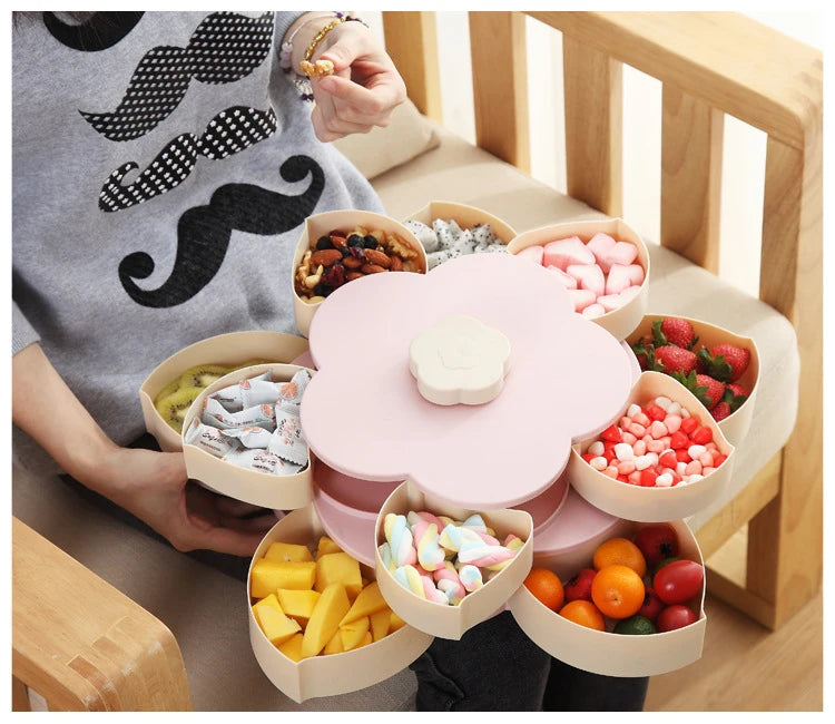 Funny Double Deck Rotary Storage Box Flower Design Wedding Snack Candy Box Jewelry Organizer Cosmetic Dry Fruit Storage Bin