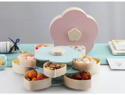 Funny Double Deck Rotary Storage Box Flower Design Wedding Snack Candy Box Jewelry Organizer Cosmetic Dry Fruit Storage Bin