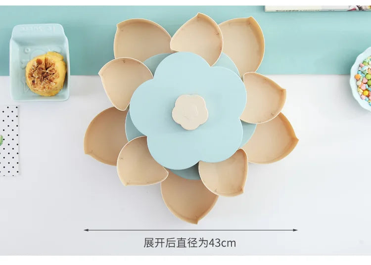 Funny Double Deck Rotary Storage Box Flower Design Wedding Snack Candy Box Jewelry Organizer Cosmetic Dry Fruit Storage Bin