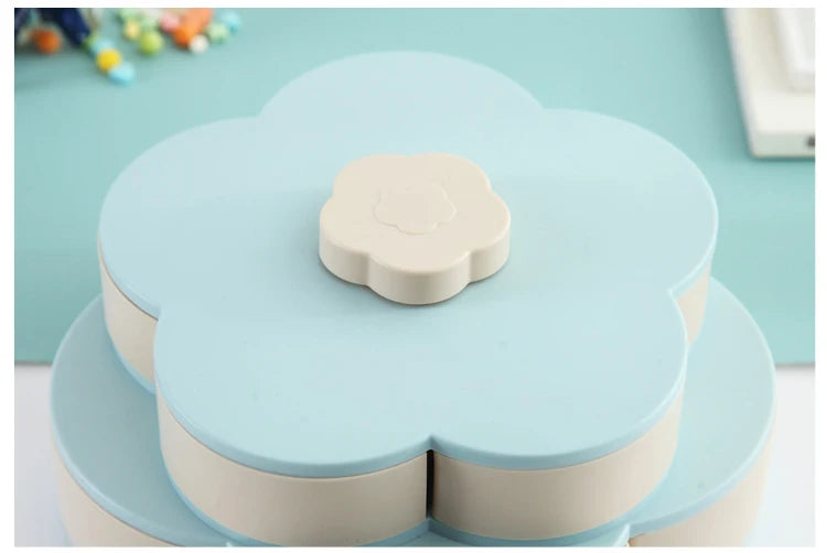 Funny Double Deck Rotary Storage Box Flower Design Wedding Snack Candy Box Jewelry Organizer Cosmetic Dry Fruit Storage Bin