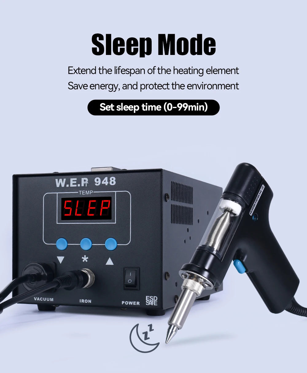 WEP 948 Suction Tin Gun Desoldering Station 90W with Auto Shutoff, Variable Precise Temperature ºC/°F display, Sleep