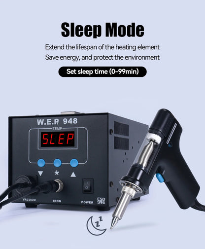WEP 948 Suction Tin Gun Desoldering Station 90W with Auto Shutoff, Variable Precise Temperature ºC/°F display, Sleep