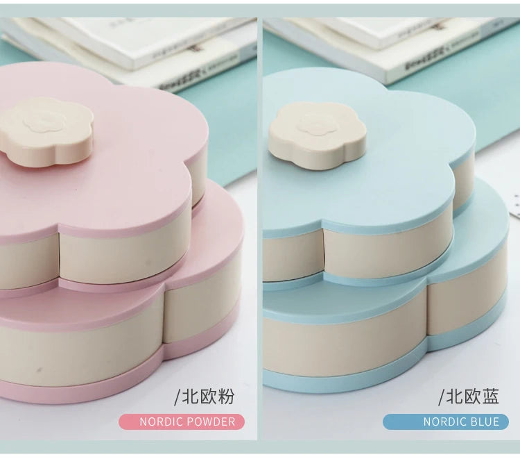 Funny Double Deck Rotary Storage Box Flower Design Wedding Snack Candy Box Jewelry Organizer Cosmetic Dry Fruit Storage Bin