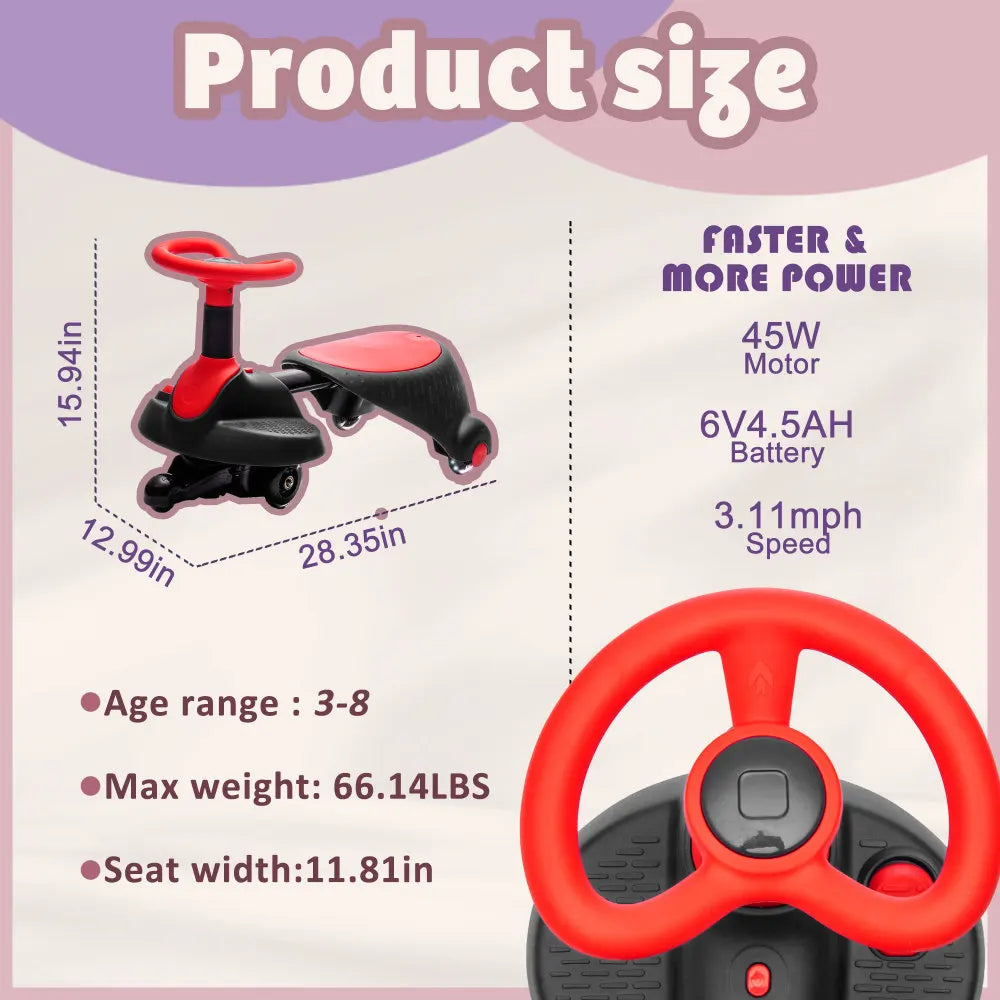 6V Kids Electric Scooter,Flashing Shock absorbing PU Wheels,Retractable,Steering Wheel Rotates 360 degrees,Max speed of 3.11MPH.