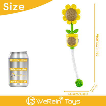 WeRein Sunflower Shaped Manual Press Sprinkler Baby Bath Toy 18M+ Fun Water Pressure Sprayer Primary Colors for Toddlers