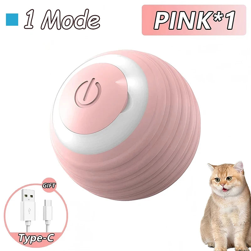 2Pcs Cat Interactive Ball Toys Automatic Rolling Ball Faux Tail Rechargeable Smart Pet Electric Toy Cat Training Imitate Mouse