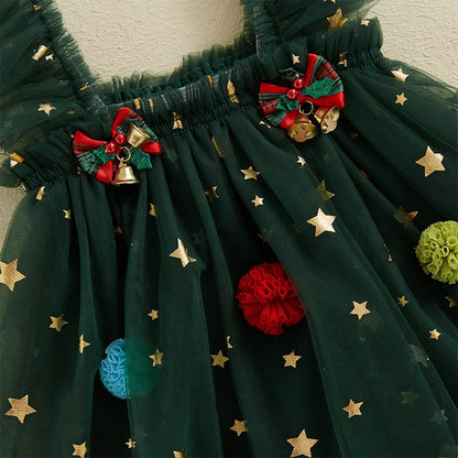 Infant Baby Girl Christmas Outfit Star Flower Green Tutu Christmas Dress Romper Newborn Christmas Clothes Dress