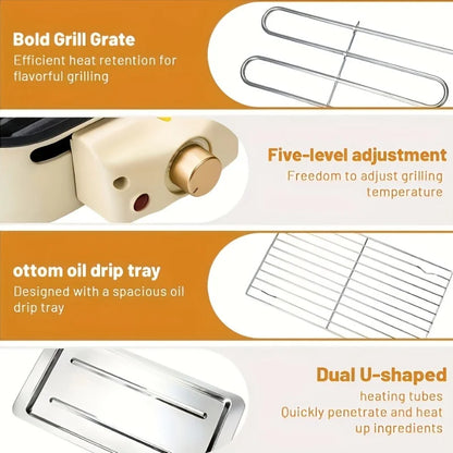 1500W Smokeless Electric Grill with Removable Non-Stick Griddle - Indoor Portable BBQ Grill with Adjustable Temperature Control