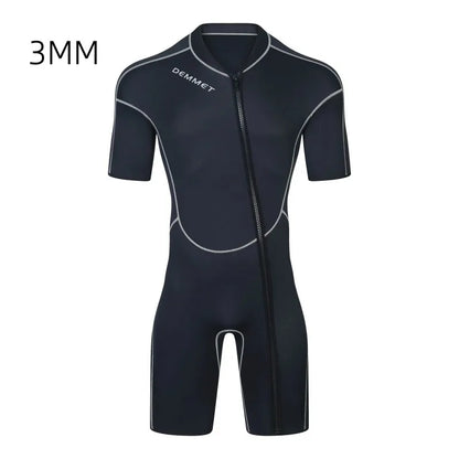 New DEMMET1.5/3M Neoprene Men's Short Sleeve Wetsuit Front Unzipper Snorkeling Surfing Swimsuit Keeps Warm
