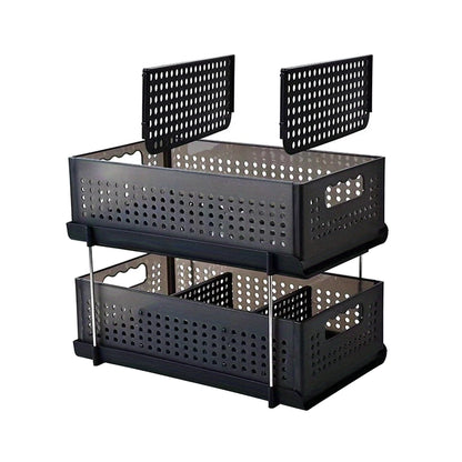 2-Tier Pull Out Cabinet Organizers Portable Easy Access Slide-Out Storage for Kitchen Bathroom and Pantry Storage