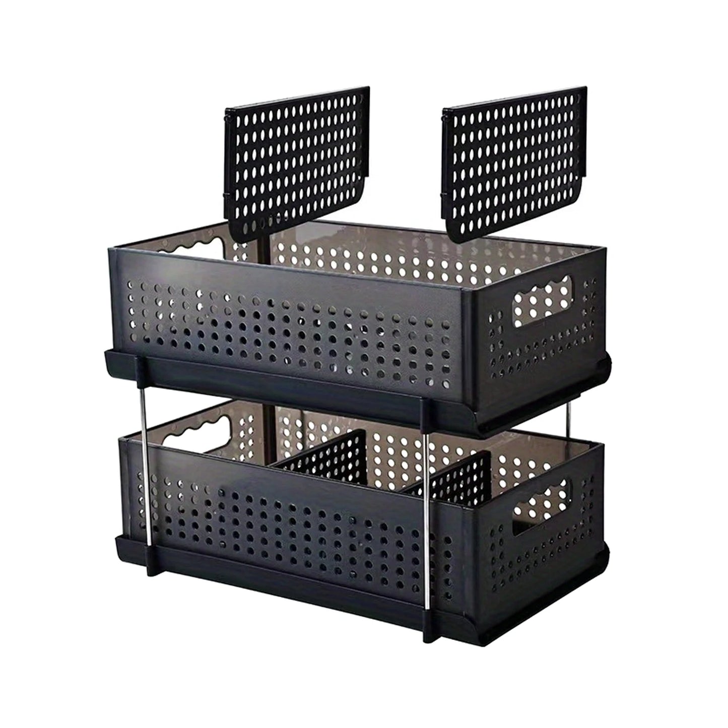 2-Tier Pull Out Cabinet Organizers Portable Easy Access Slide-Out Storage for Kitchen Bathroom and Pantry Storage