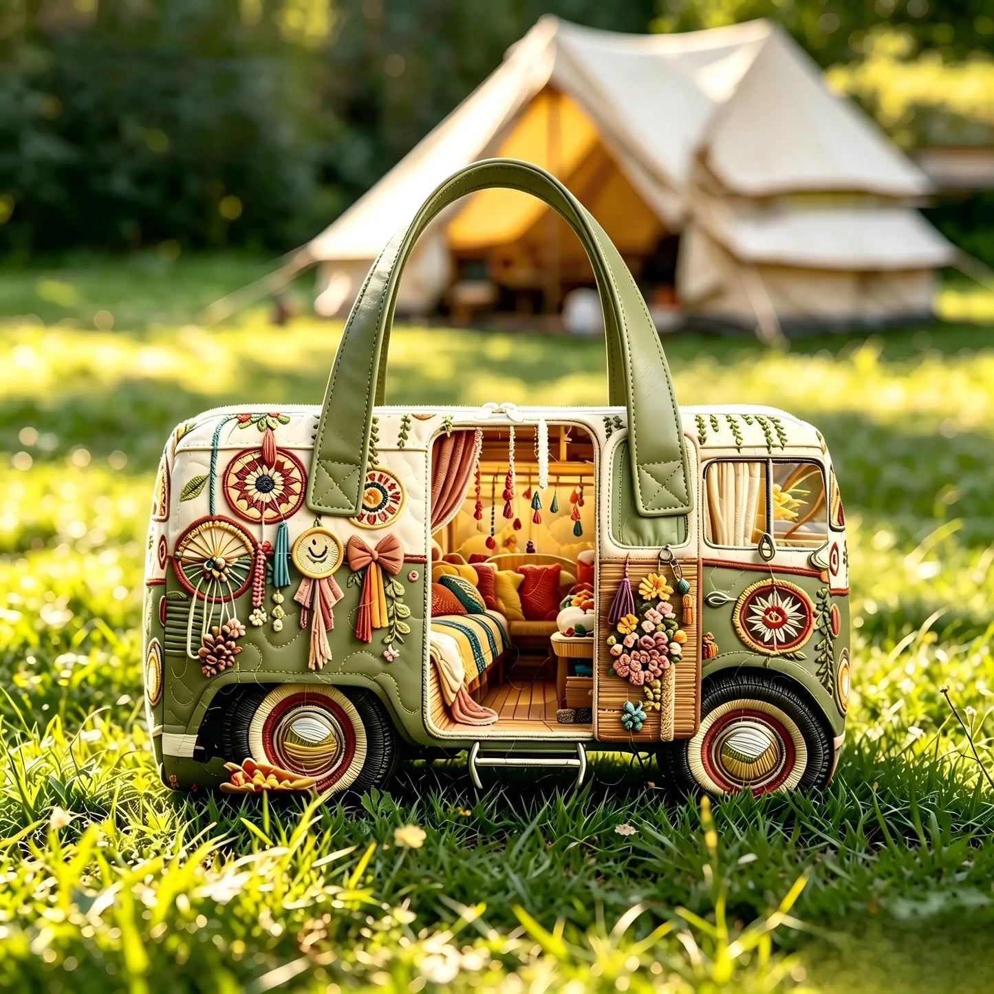 Camping car Bohemian printed  bus  handbag