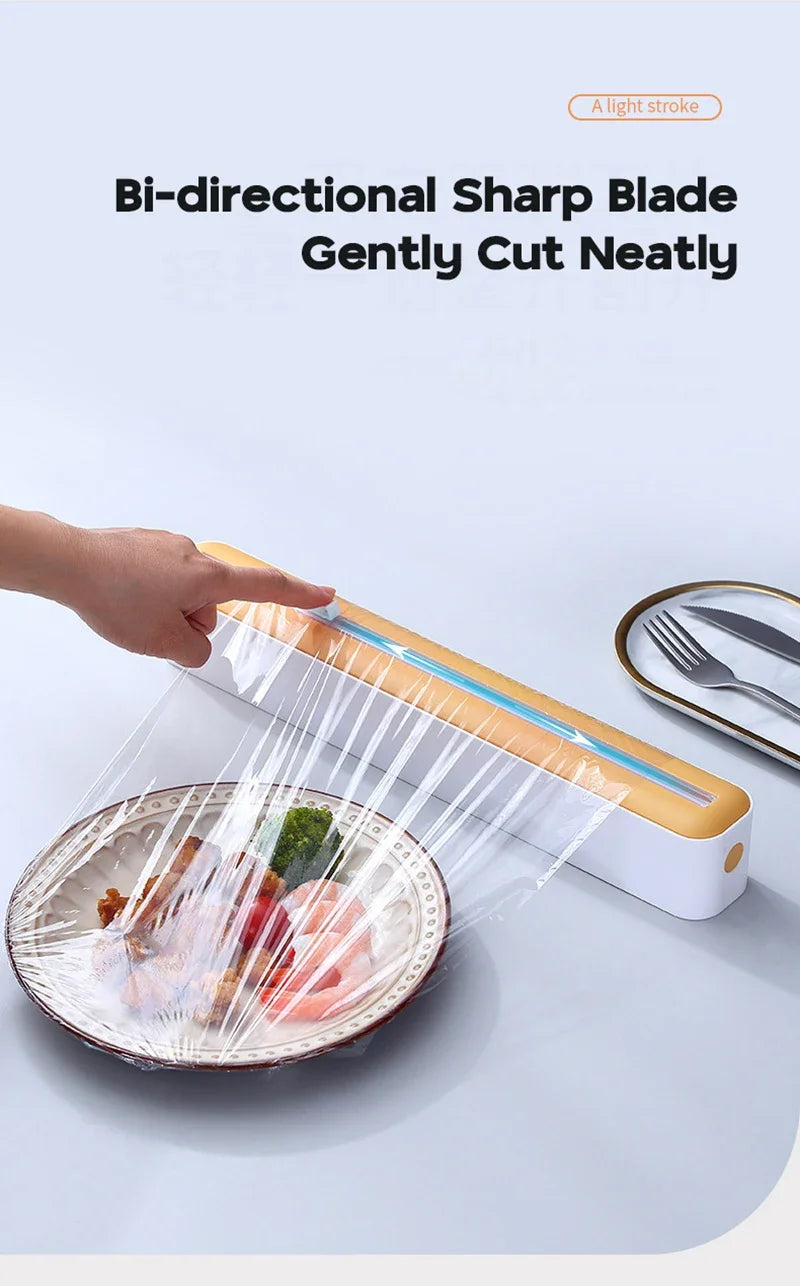 Food Film Dispenser Magnetic Plastic Wrap Dispenser with Cutter Storage Box Aluminum Foil Stretch Film Cutter Storage Holder