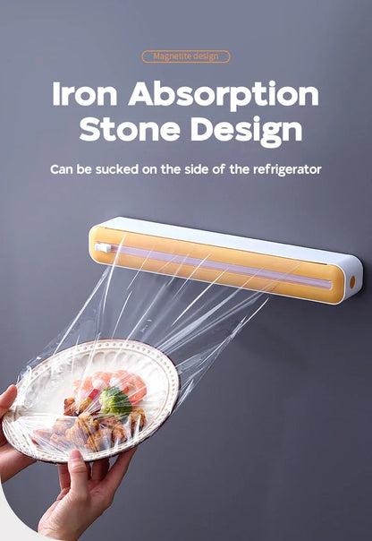 Food Film Dispenser Magnetic Plastic Wrap Dispenser with Cutter Storage Box Aluminum Foil Stretch Film Cutter Storage Holder