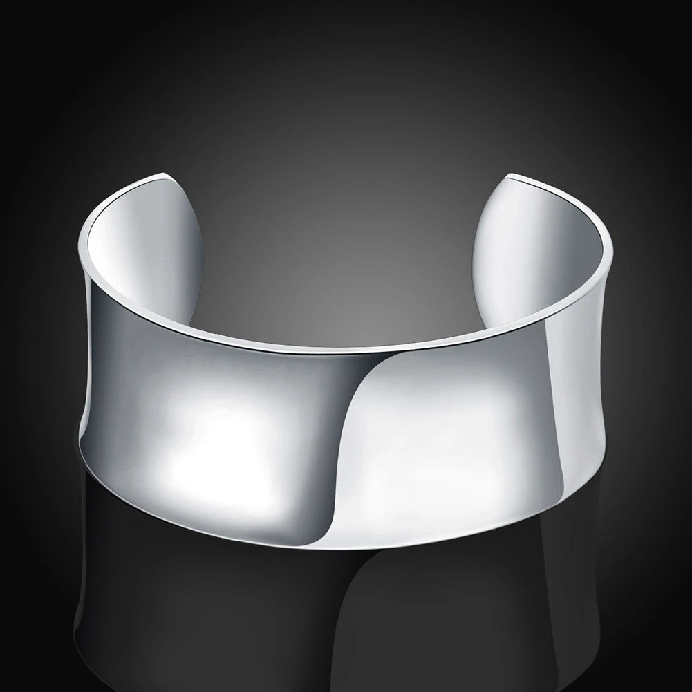 Hot Fine 925 Sterling Silver Smooth big wide bangles cuff Bracelet for Women Fashion Wedding Party Christmas Gift luxury Jewelry
