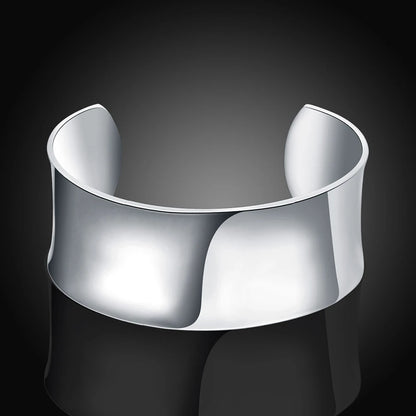 Hot Fine 925 Sterling Silver Smooth big wide bangles cuff Bracelet for Women Fashion Wedding Party Christmas Gift luxury Jewelry