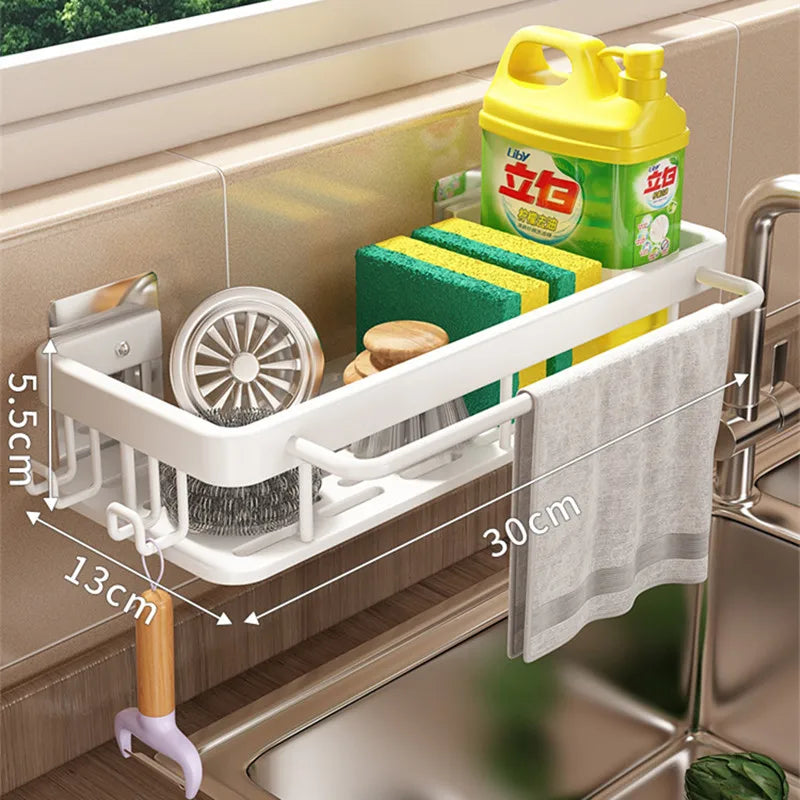 Kitchen Hanging Storage Rack Shelf Towel Sponge Drain Organizer Alumimum Sink Drain Rack Basket Bathroom Shampoo Towel Holder