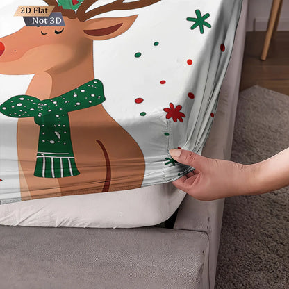 3pcs Christmas reindeer print coreless bed sheet set, multi size soft bed cover, bedroom bedding decoration, machine washable