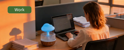 Mushroom Cloud Rain Lamp Changing LED Tabletop Fountain with Water Drip Sounds USB Rechargeable Desk Decor for Home Office