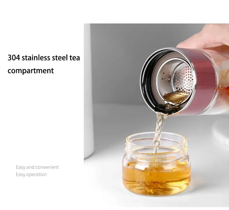 390ML Tea Water Bottle High Borosilicate Glass Double Layer Tea Water Cup Infuser Tumbler Drinkware Water Bottle With Tea Filter