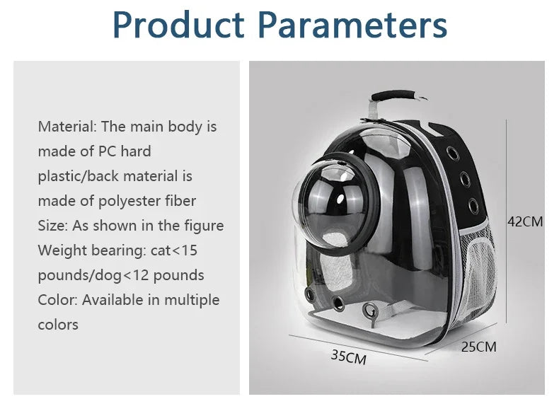 SpaceCapsule Transparent Pet Backpack Carrier Lightweight Portable Breathable Foldable for Cats Dogs Outdoor Travel Adventure