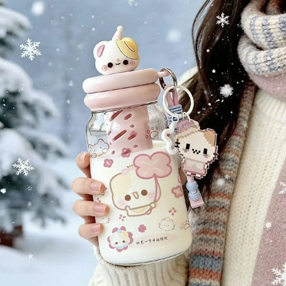 Cute Japanese Water Cup Cartoon Food-grade Straw Cup Niche Simple Non-colliding High-value Summer Plastic Cup Children Water Cup