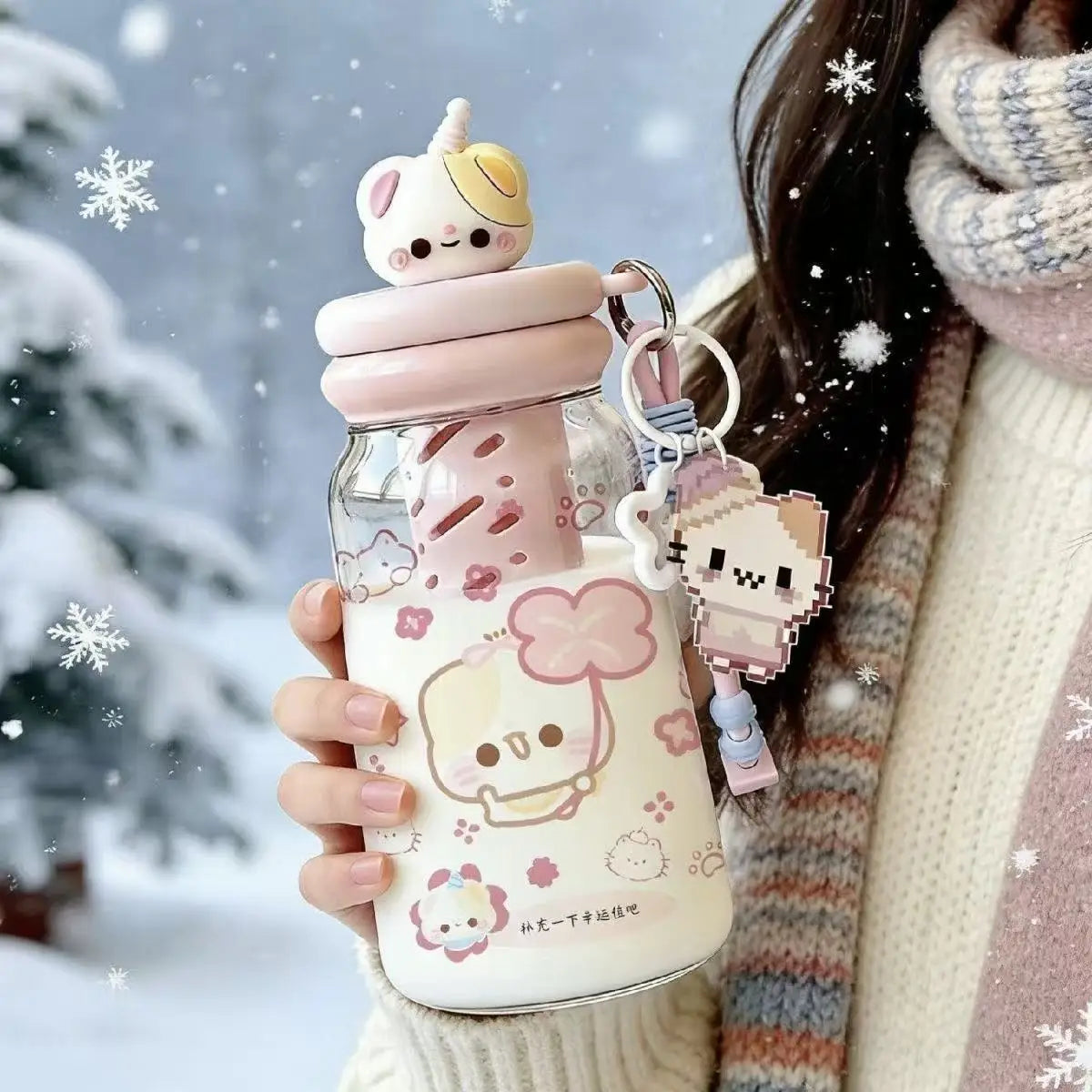 Cute Japanese Water Cup Cartoon Food-grade Straw Cup Niche Simple Non-colliding High-value Summer Plastic Cup Children Water Cup