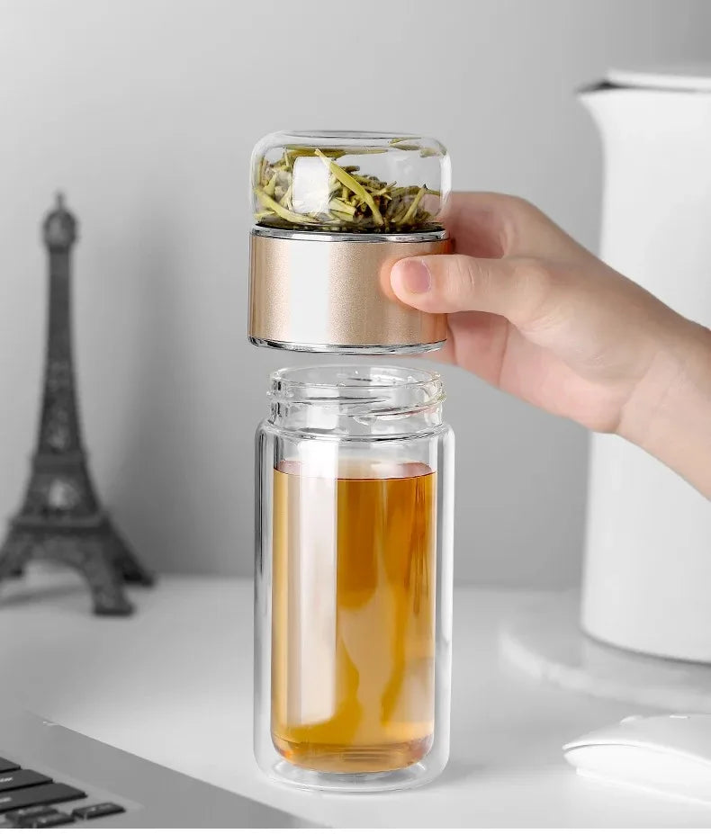 390ML Tea Water Bottle High Borosilicate Glass Double Layer Tea Water Cup Infuser Tumbler Drinkware Water Bottle With Tea Filter